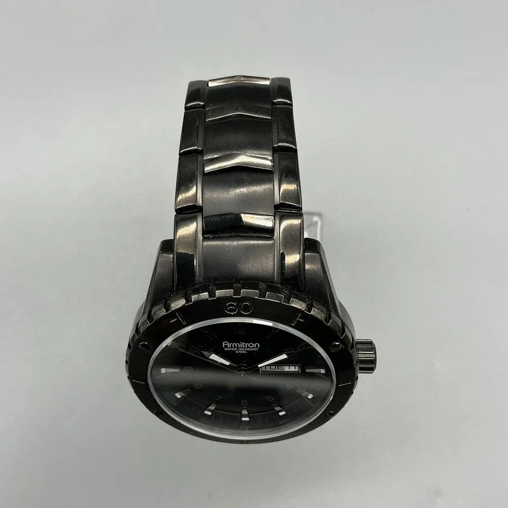 Armitron 20/4833HT Men Watch 43mm Black Dial Black Steel Day Date New Battery 7